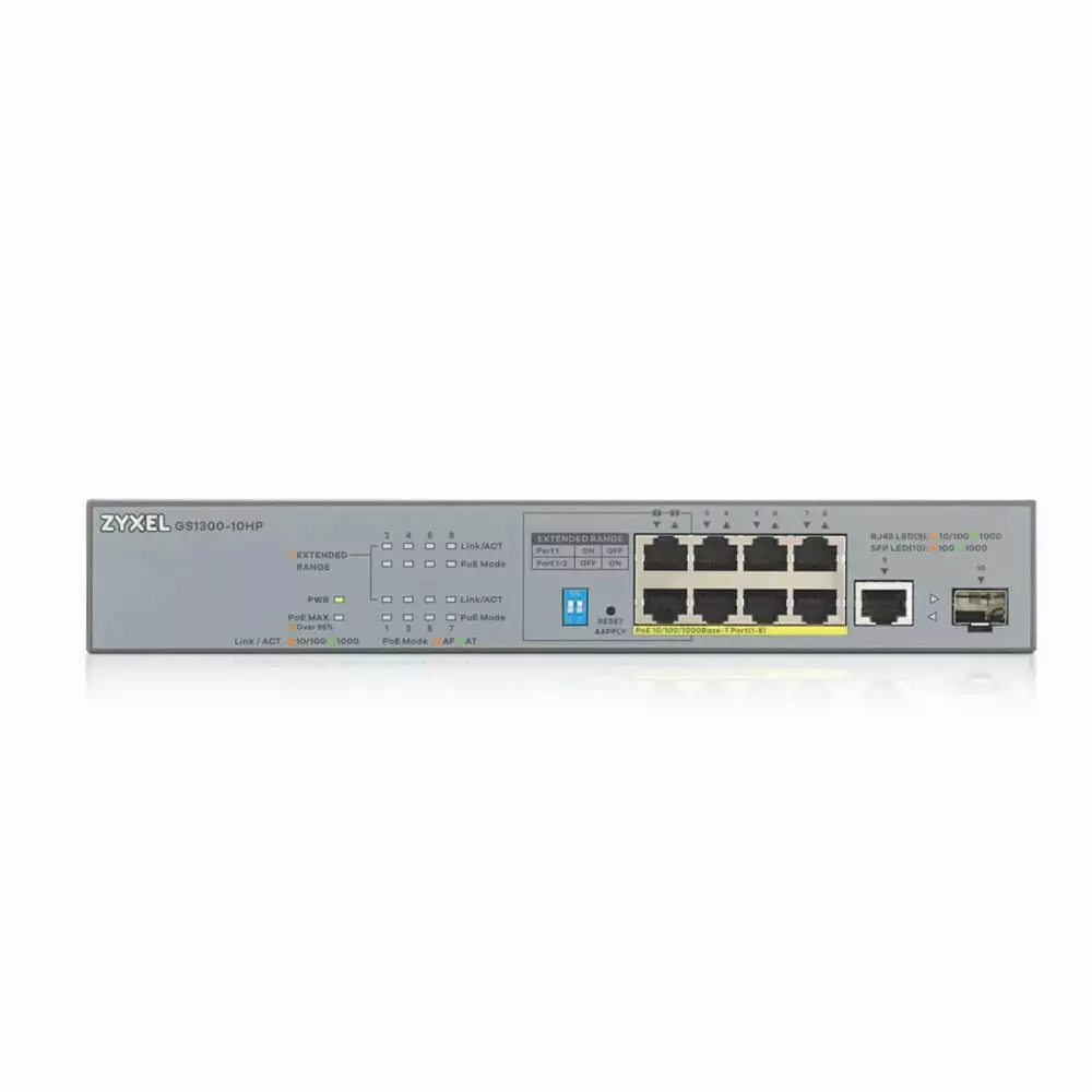 Суич ZYXEL GS1300-10HP, 8 портов управляем, PoE, Gigabit