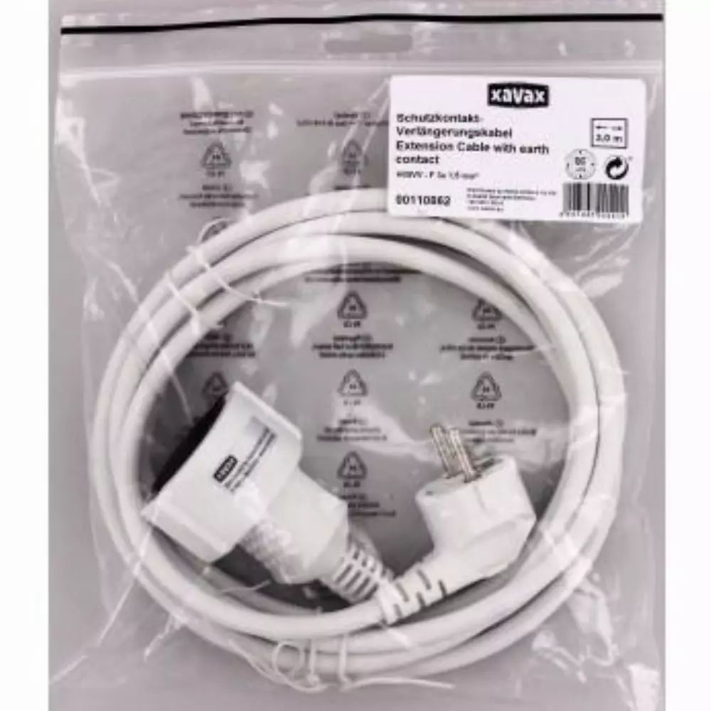 Удължителен захранващ кабел HAMA 110862, Euro Plug, 3 m, Бял