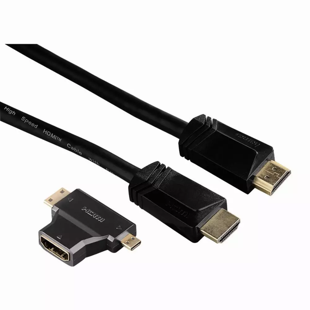 Кабел HAMA 122227 HDMI мъжко - HDMI мъжко + HDMI адаптер(mini / micro), 1.5 м, 3 звезди