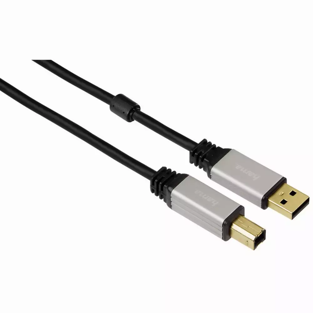 Кабел HAMA 53742 USB-A мъжко - USB-B мъжко, 1.8 м, 5 звезди, метални накрайници, позлатени конектори