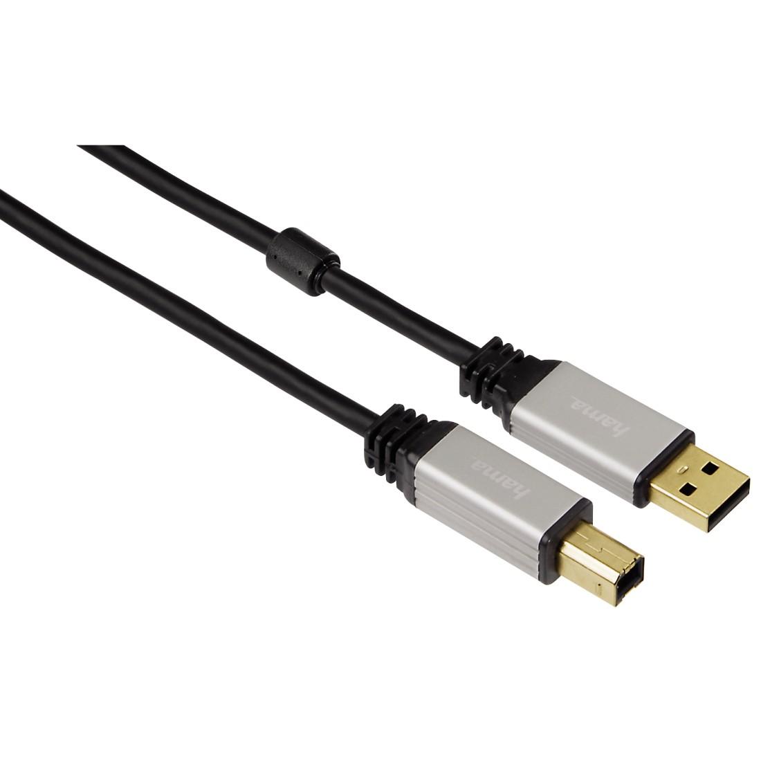 Кабел HAMA 53742 USB-A мъжко - USB-B мъжко, 1.8 м, 5 звезди, метални накрайници, позлатени конектори