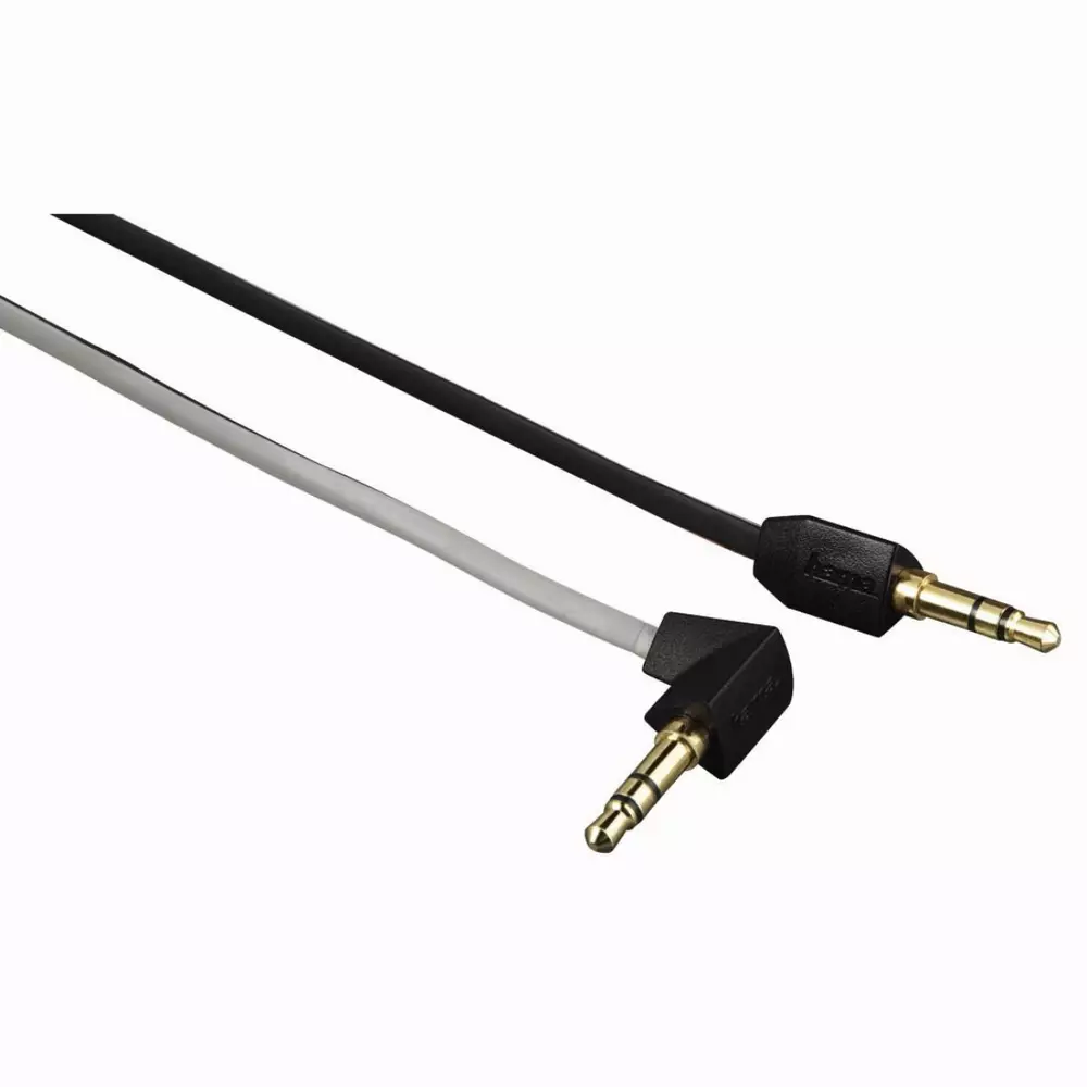 Аудио кабел HAMA 122332, 3.5mm жак мъжко - 3.5mm жак мъжко, под ъгъл 90&deg;, Стерео, Трицветен, 3 звезди, 0.75м