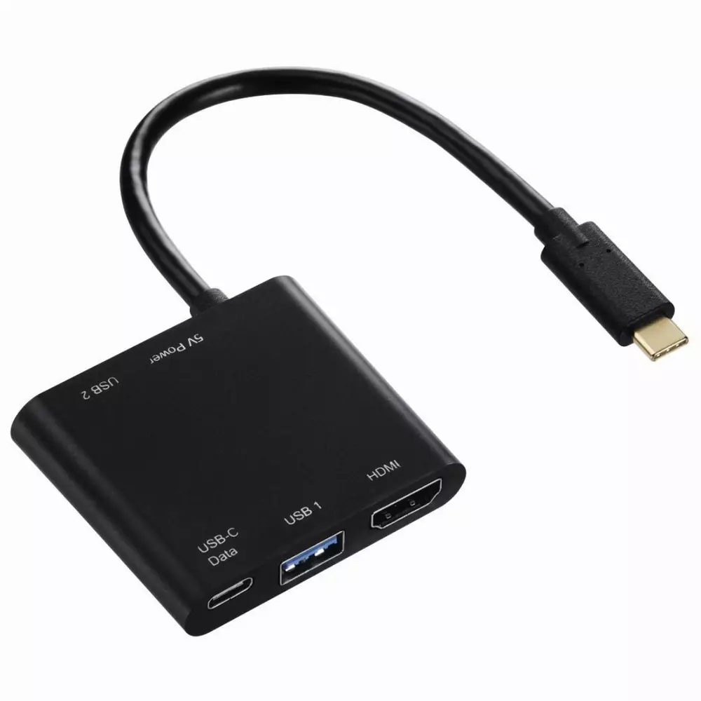 4 в 1 USB-C Многопортов адаптер HAMA 135729, 2 x USB 3.1, HDMI™, USB-C (данни+PD), Черен