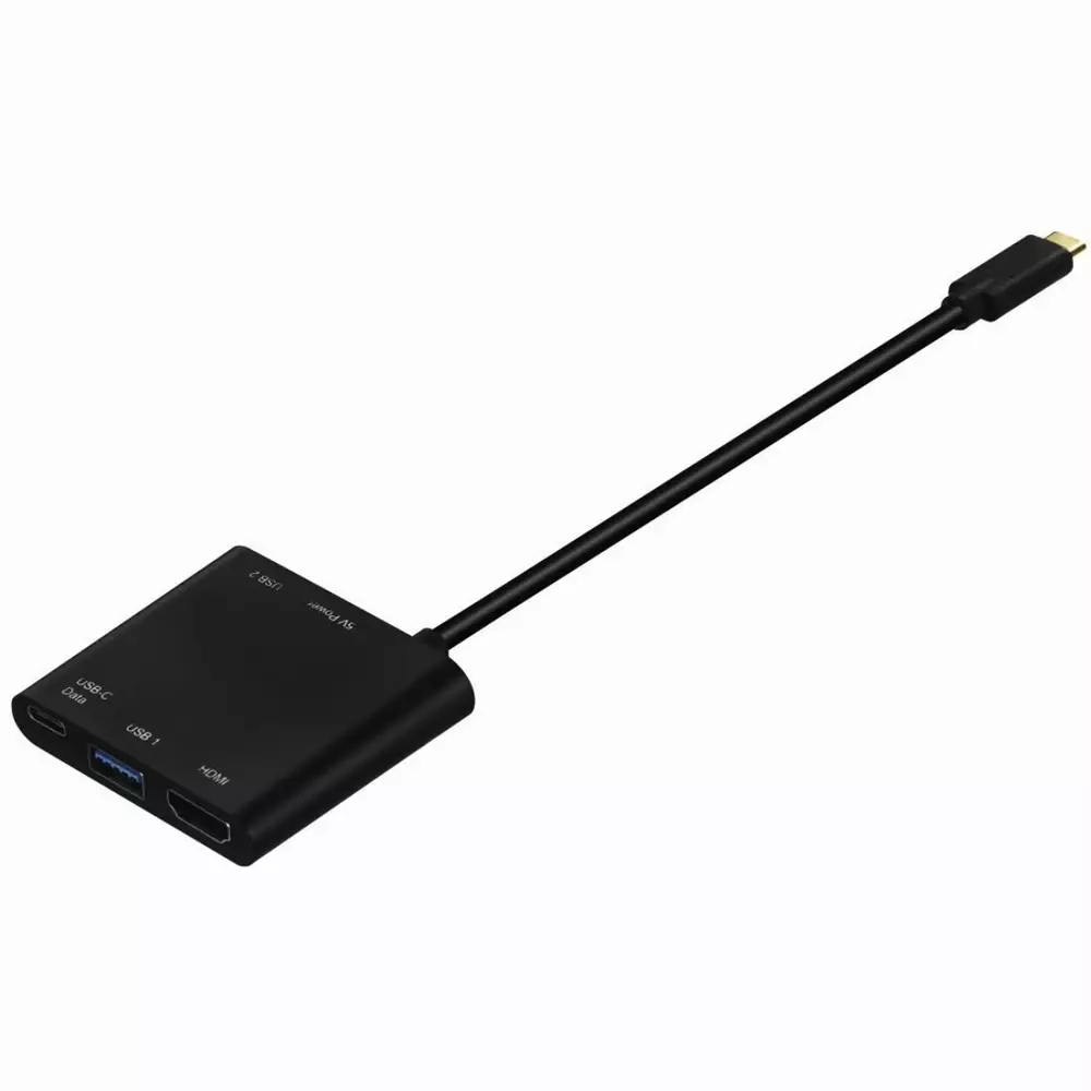 4 в 1 USB-C Многопортов адаптер HAMA 135729, 2 x USB 3.1, HDMI™, USB-C (данни+PD), Черен