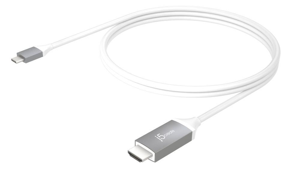Кабел j5create JCC153G, USB-C мъжко - HDMI мъжко, 1.8 m, бял