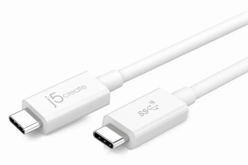 Адаптер j5create JUCX01, USB-C 3.1 към USB Type-C,10Gb/s, коаксиален кабел, 70 cm, бял