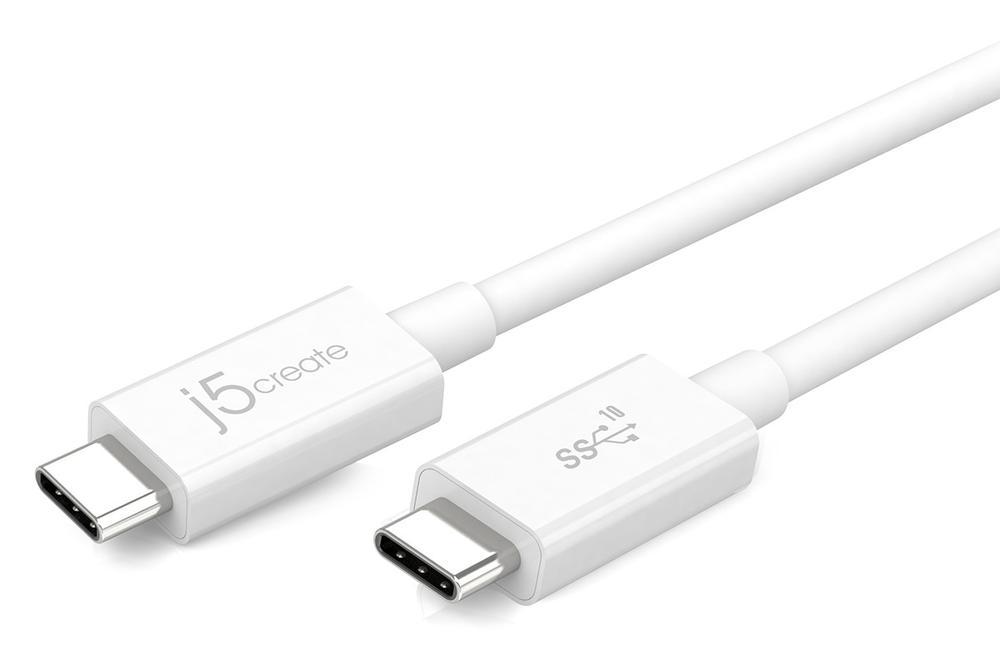 Адаптер j5create JUCX01, USB-C 3.1 към USB Type-C,10Gb/s, коаксиален кабел, 70 cm, бял