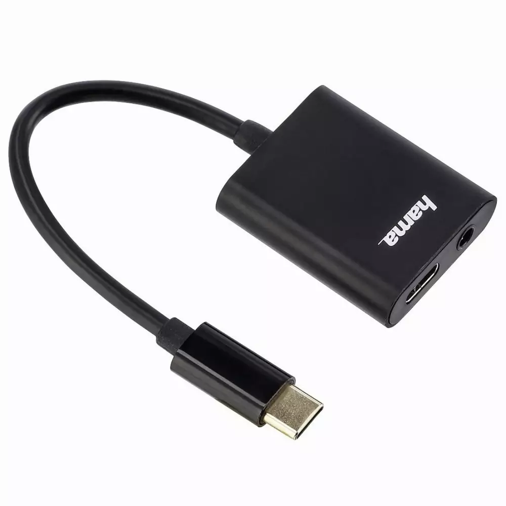 Адаптер и зарядно HAMA 2 в 1, USB-C  - 3.5 мм аудио жак и USB-C, Черен