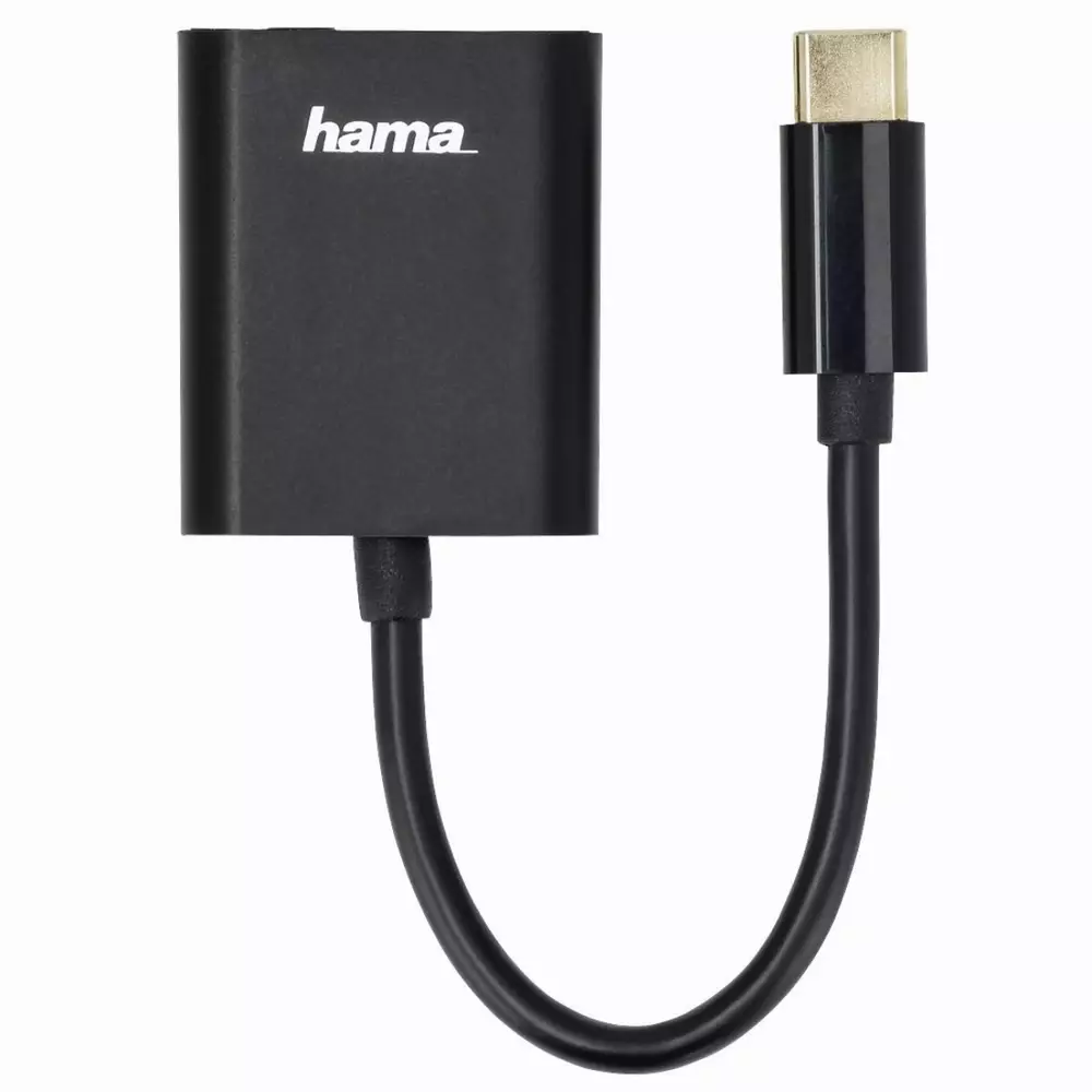 Адаптер и зарядно HAMA 2 в 1, USB-C  - 3.5 мм аудио жак и USB-C, Черен
