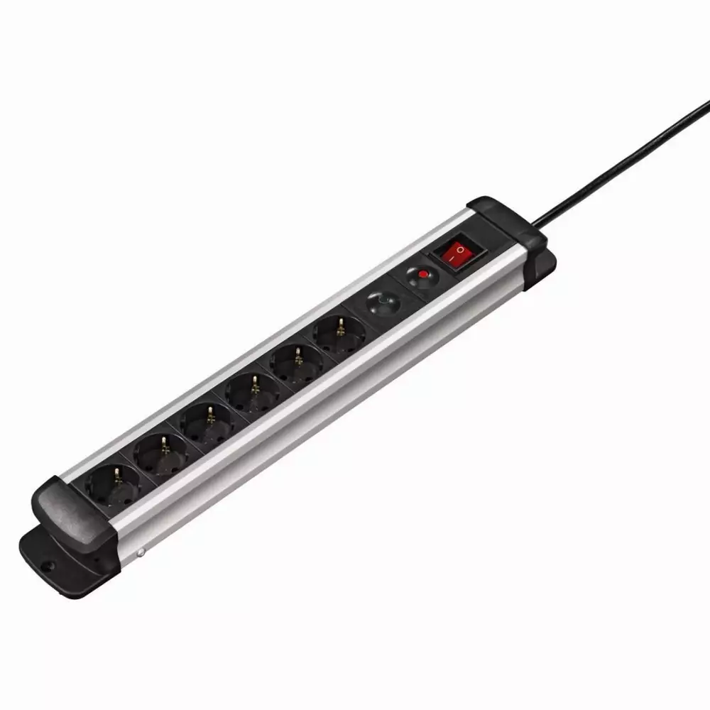 Разклонител HAMA 47857, алуминиев със защита Pro-S 60S , 6 гнeзда, 1.5м кабел