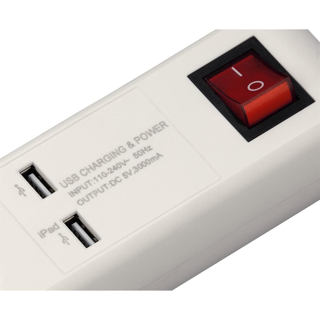 Πολύπριζο HAMA 137201, 5 υποδοχές, 2 x USB A, 1,5μ, κουμπί on/off, Λευκό