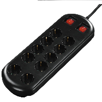 Разклонител HAMA 137253, 10 гнезда, 2 ключа, 2 m, Черен