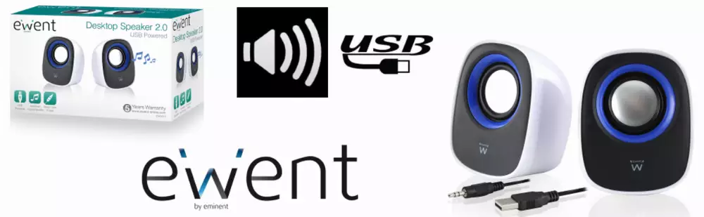 Тонколонки Ewent EW3513, USB, 2.0, 2.5W x 2, Бял