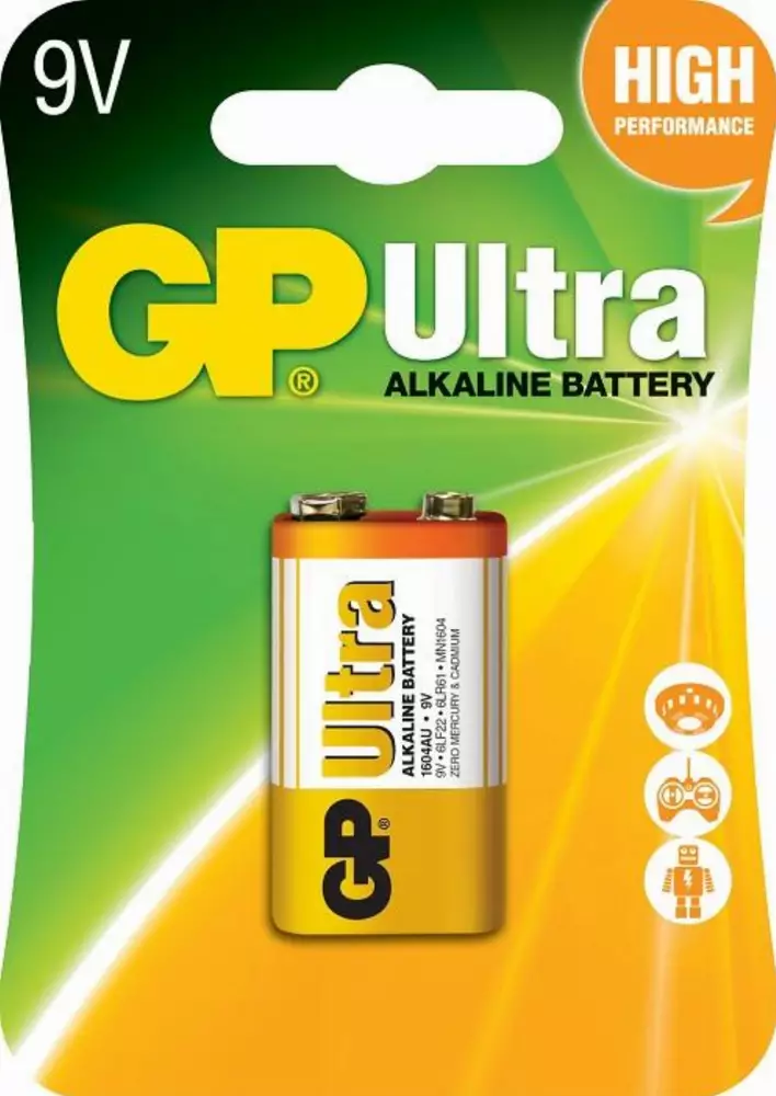 Алкална батерия GP ULTRA 6LF22 /6LR61/ /9V/ 1 бр. GP 1604U/1604AU