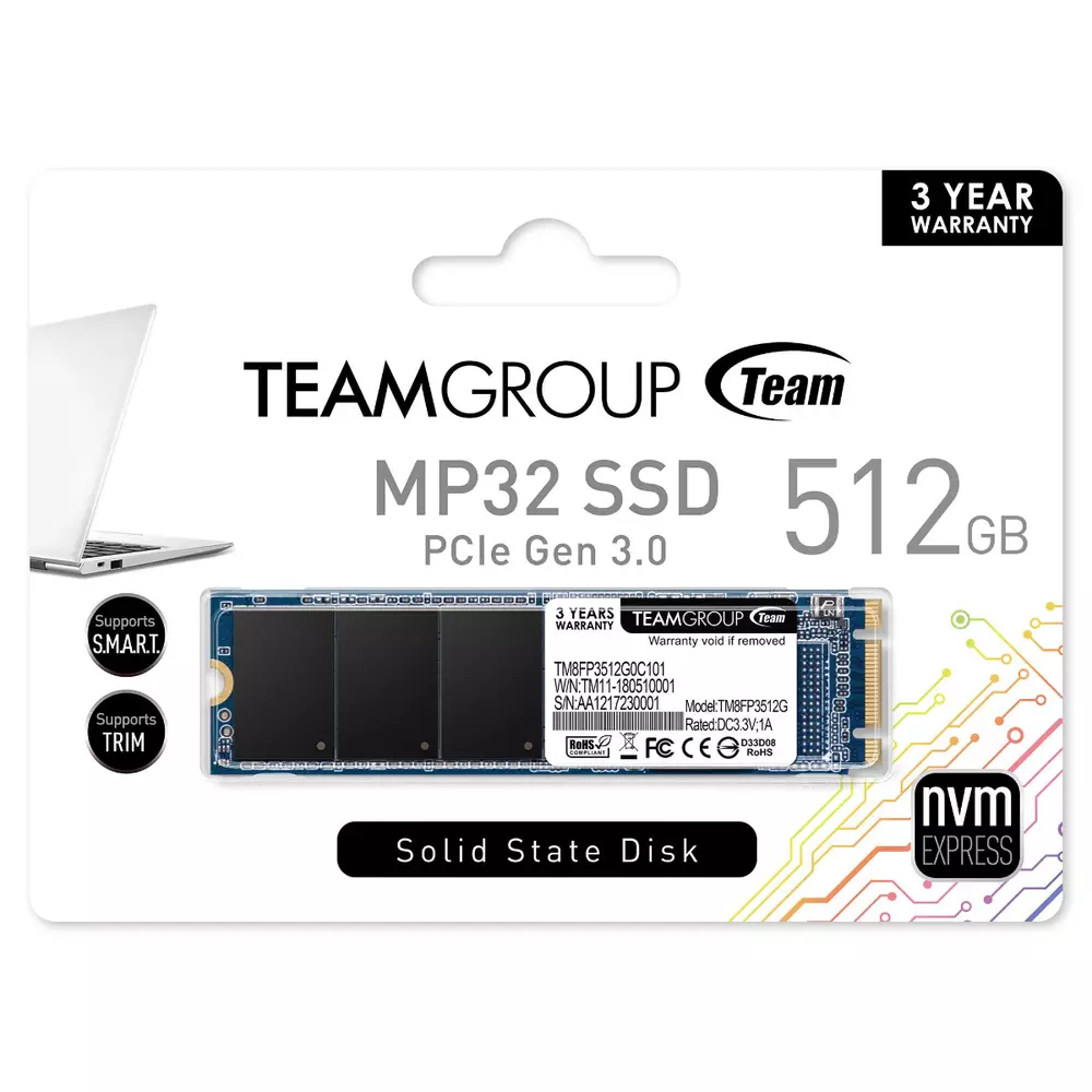 Диск SSD Team Group MP32 512GB M.2 2280 PCIe NVMe Gen 3.0 x2