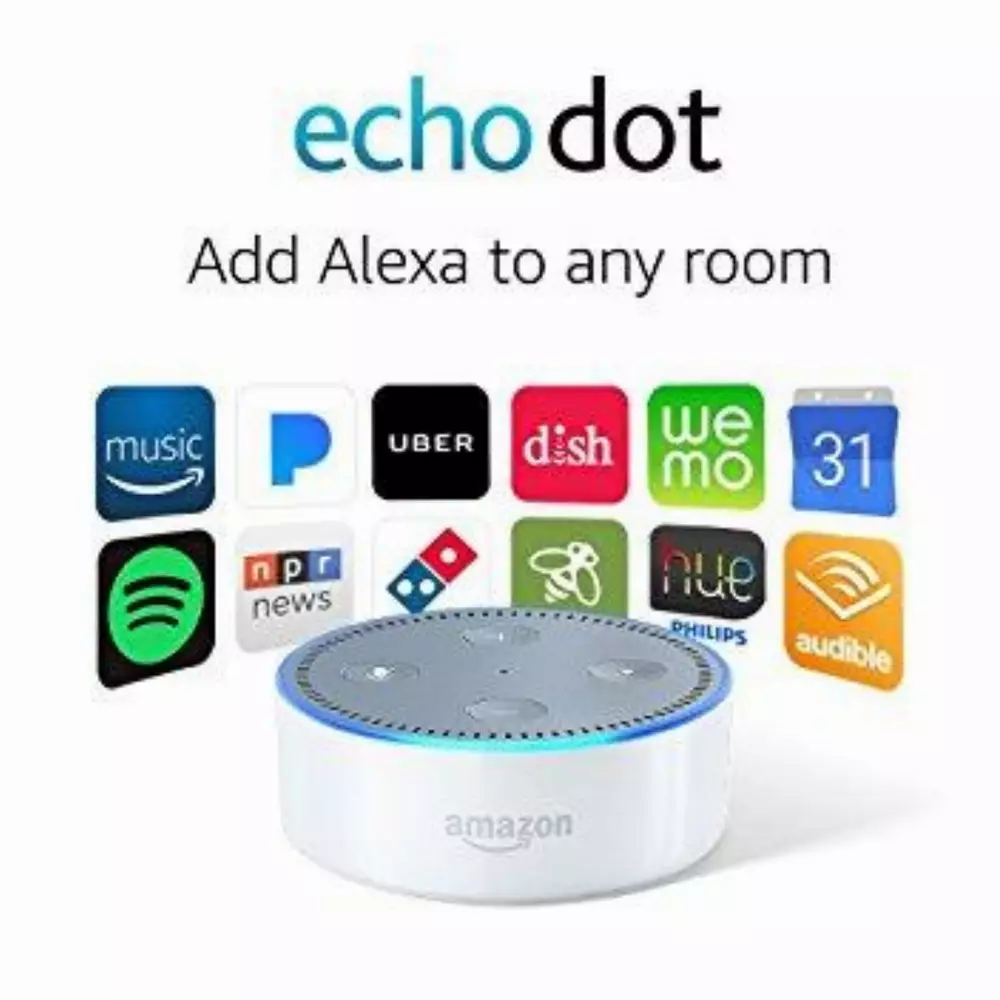 Преносима смарт тонколона Amazon Echo Dot 2, гласов асистент, Бял