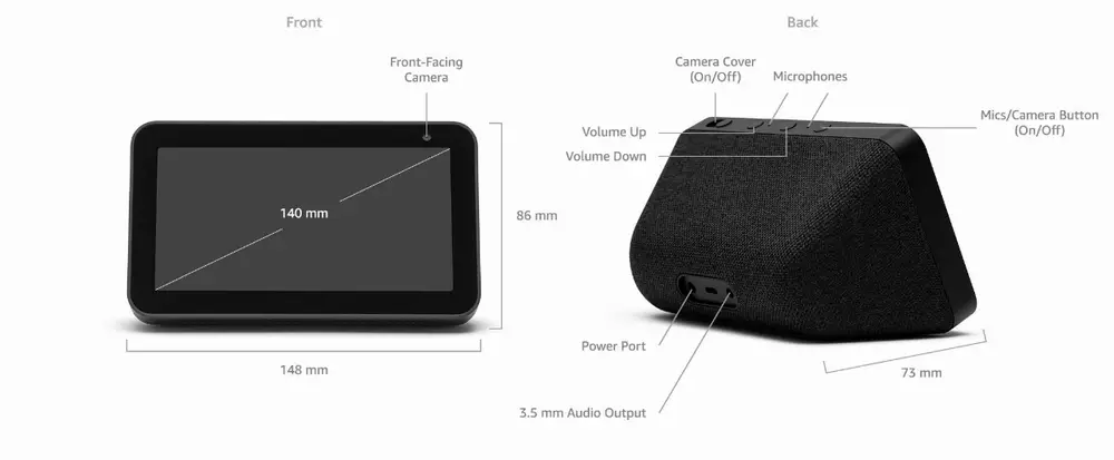Смарт тонколона Amazon Echo Show 5, сензорен екран, гласов асистент, Черен