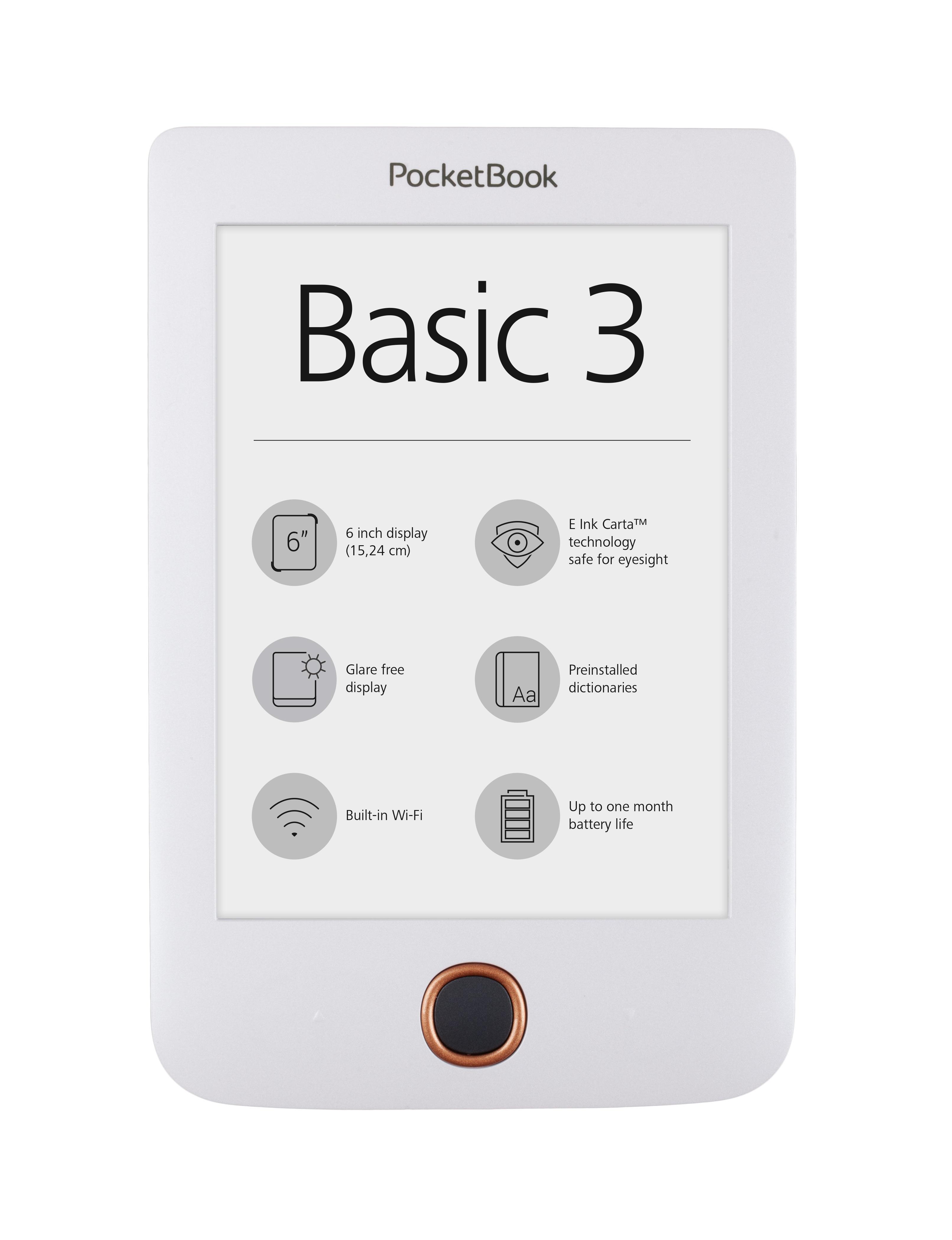 eBook четец PocketBook Basic3 PB614-2, 6", Бял