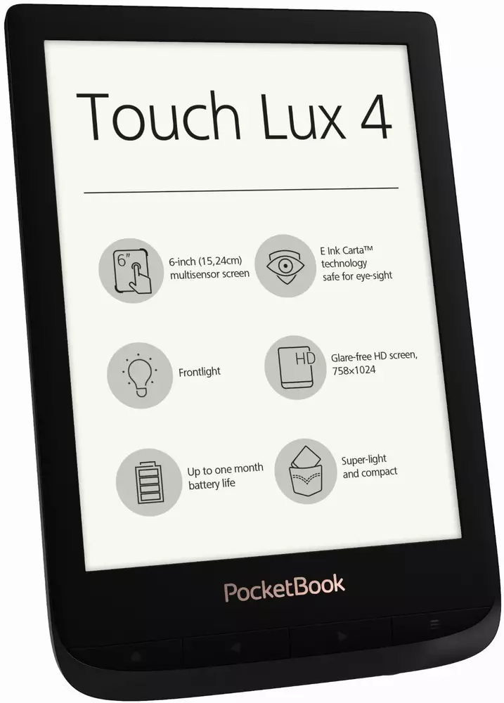 eBook четец POCKETBOOK Touch Lux 4 PB627, 6", Черен