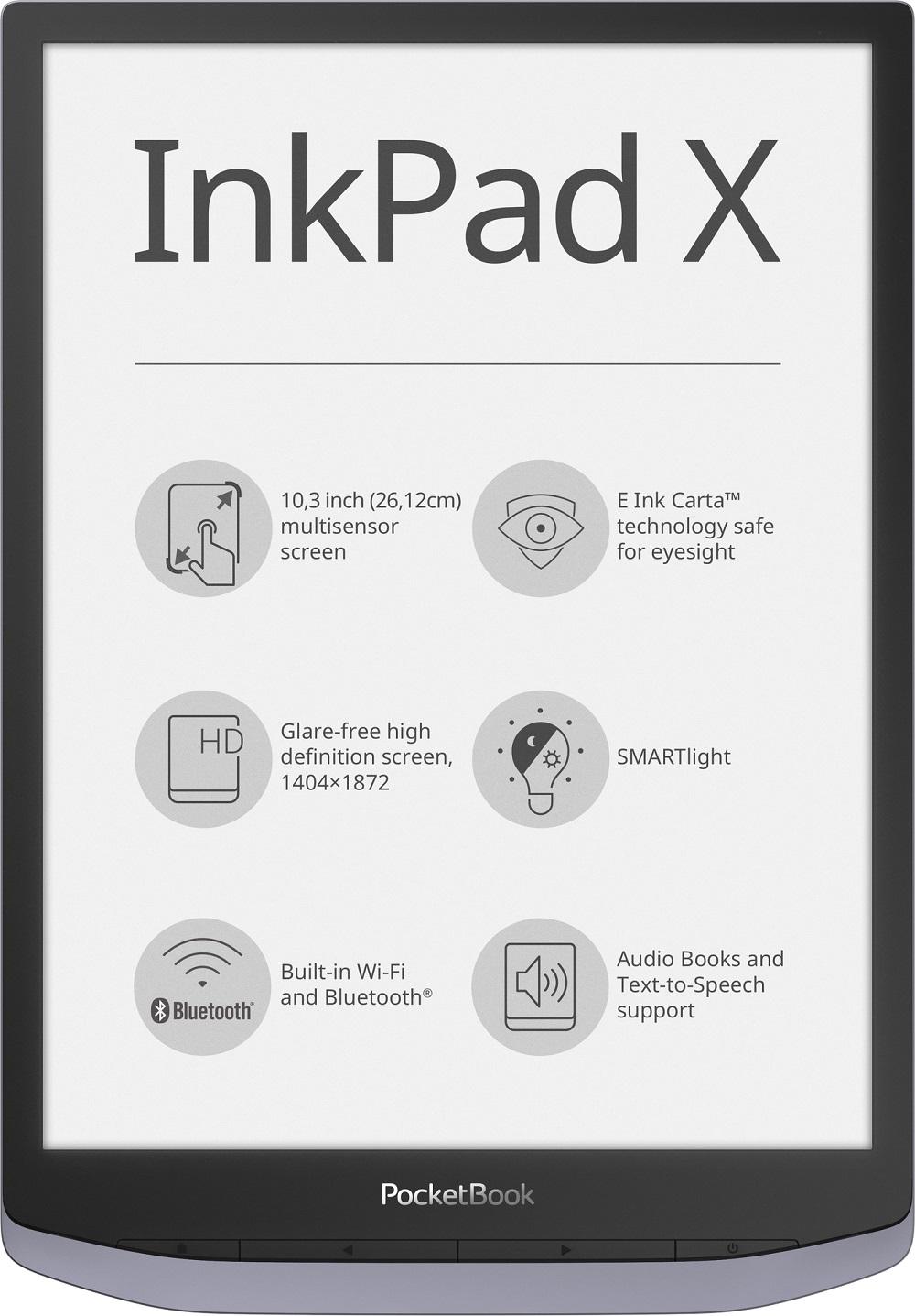 eBook четец PocketBook InkPad X PB1040, 10.3", Метално сив