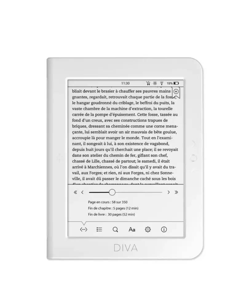 eBook четец BOOKEEN Diva HD 6", тъч, подсветка, 300dpi, бял