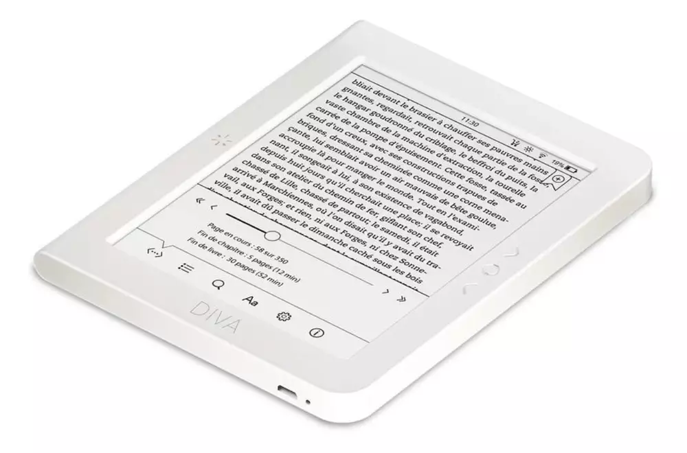 eBook четец BOOKEEN Diva HD 6", тъч, подсветка, 300dpi, бял