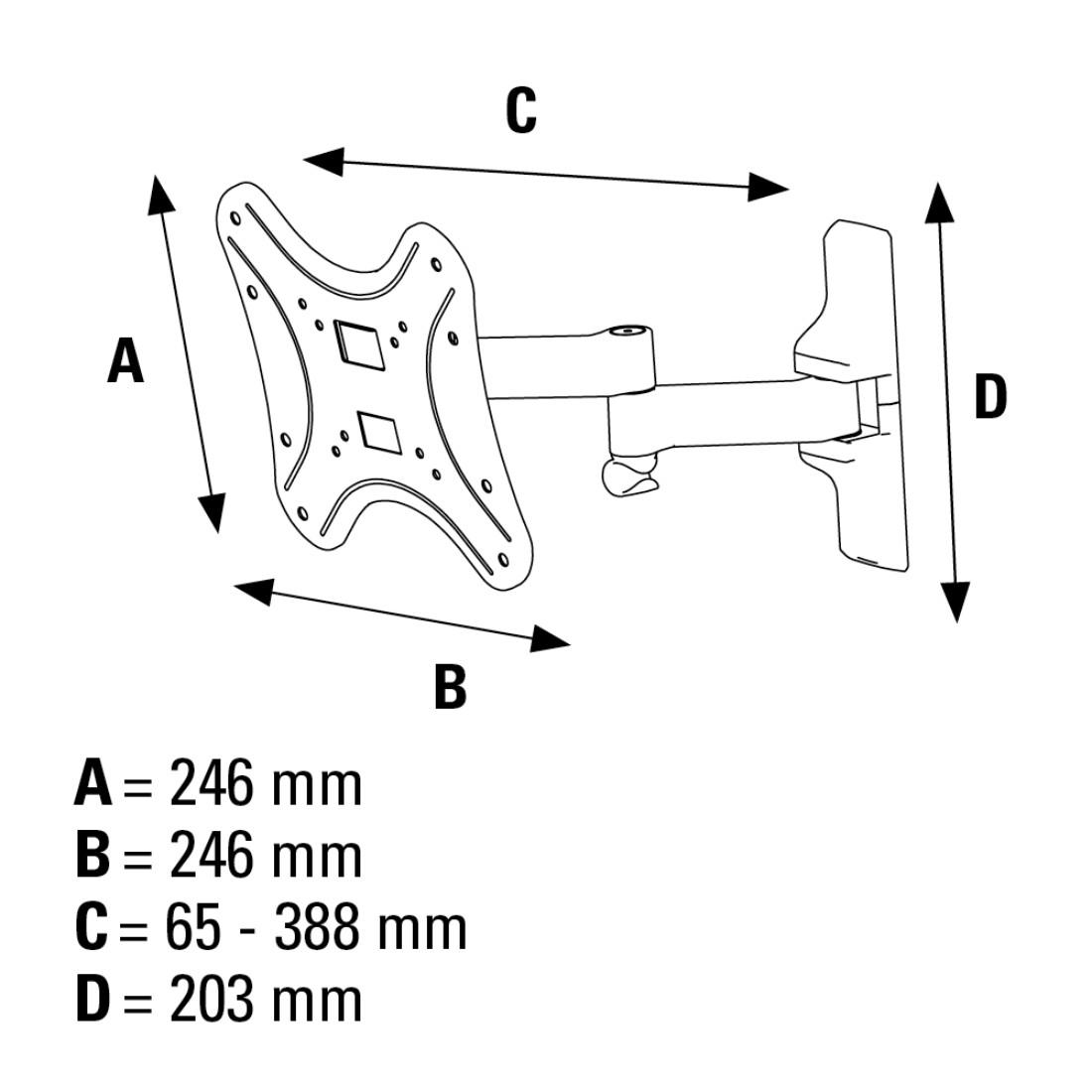 Стенна стойка за TV HAMA 108727, Регулируема, 19"-46", 25 kg, Черна