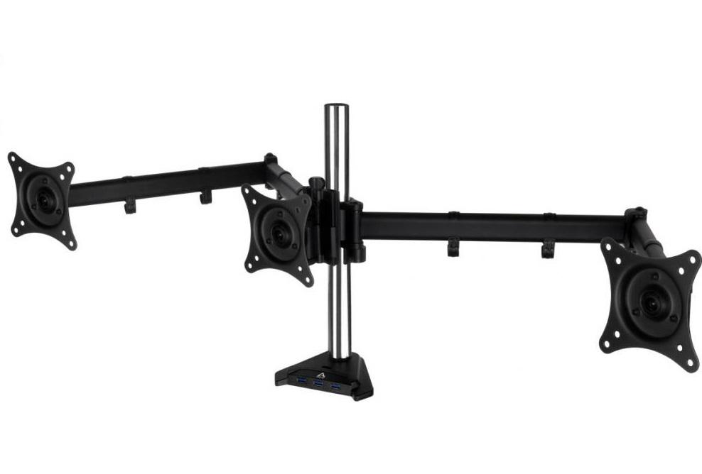 Стойка за 3 монитора за бюро ARCTIC Z3 Pro, Регулируема, 13"-30", 10 кг, 4 портов USB 3.0 Hub, Черен