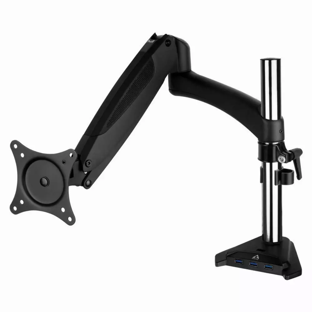 Стойка за монитор за бюро ARCTIC Z1-3D (Gen 3), Регулируема, до 38", 8 кг, hub USB 3.0, Черен
