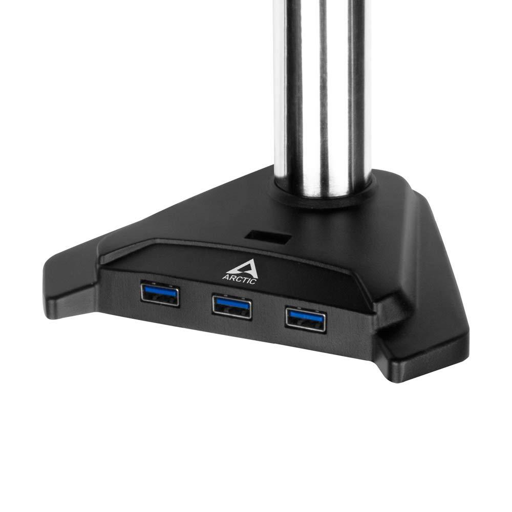 Стойка за монитор за бюро ARCTIC Z1-3D (Gen 3), Регулируема, до 38", 8 кг, hub USB 3.0, Черен