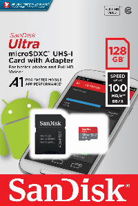 Карта памет SANDISK Ultra micro SDXC UHS-I, A1, SD Адаптер, 128GB, Class 10,100Mb/s