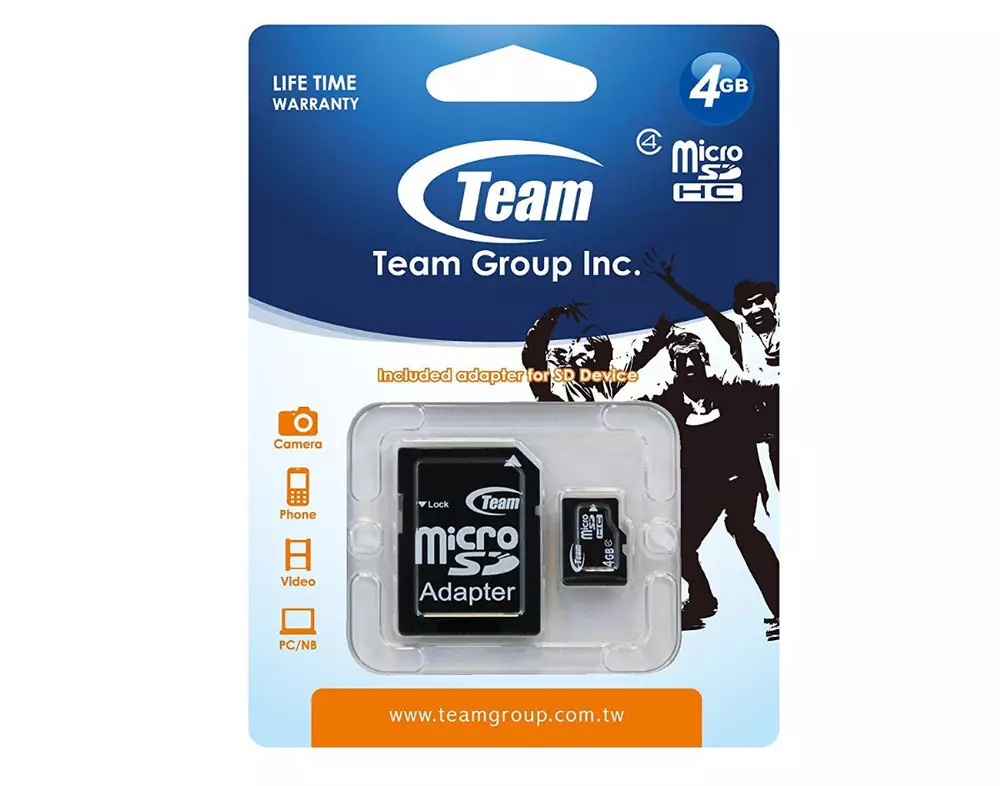 Карта памет TEAM micro SDHC, 4GB, Class 4 с SD адаптер