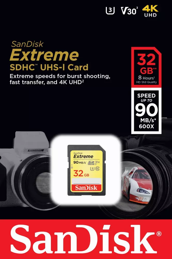 Карта памет SANDISK Extreme SDHC, 32GB, UHS-1,Class 10, U3, V30, 90 Mb/s
