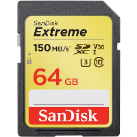 Карта памет SANDISK Extreme SDXC, 64GB, UHS-I, Class 10, U3, V30, 150 Mb/s