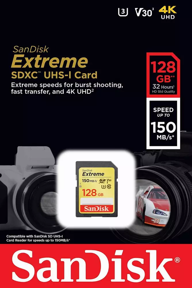 Κάρτα μνήμης SANDISK Extreme SDXC 128GB, UHS-1, Class 10, U3, V30, 150 Mb/s
