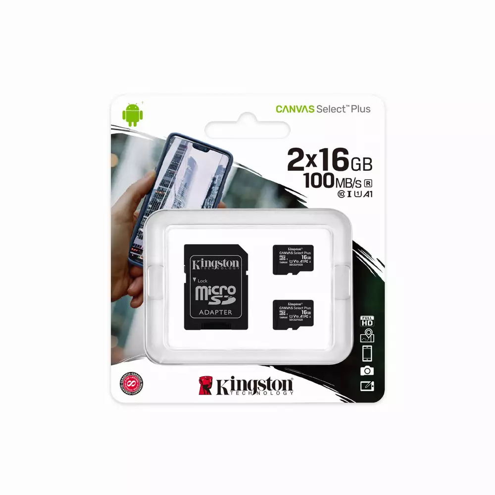 Карта памет Kingston Canvas Select Plus Multi pack 2 x microSDHC 16GB, Class 10 UHS-I
