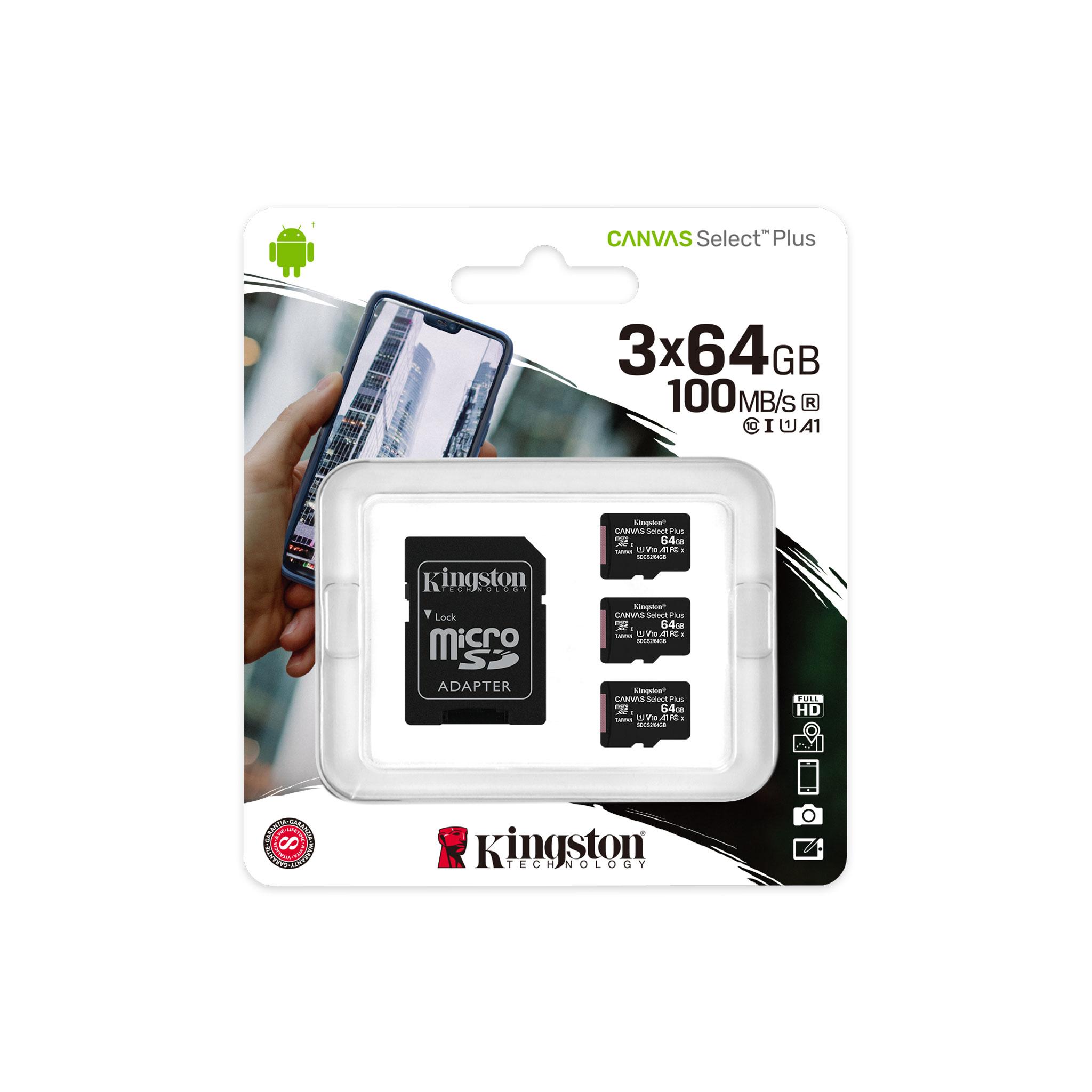Карта памет Kingston Canvas Select Plus Multi pack 3 x microSDHC 64GB, Class 10 UHS-I