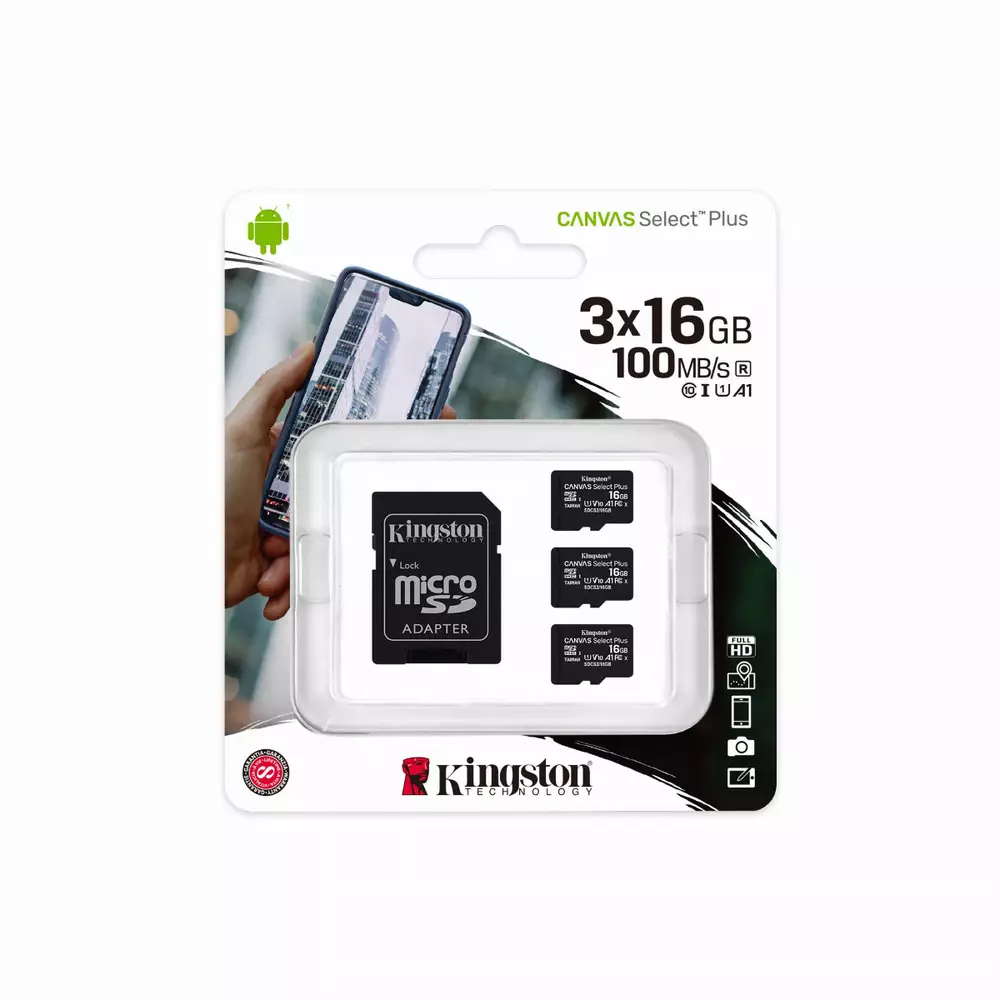 Карта памет Kingston Canvas Select Plus Multi pack 3 x microSDHC 16GB, Class 10 UHS-I