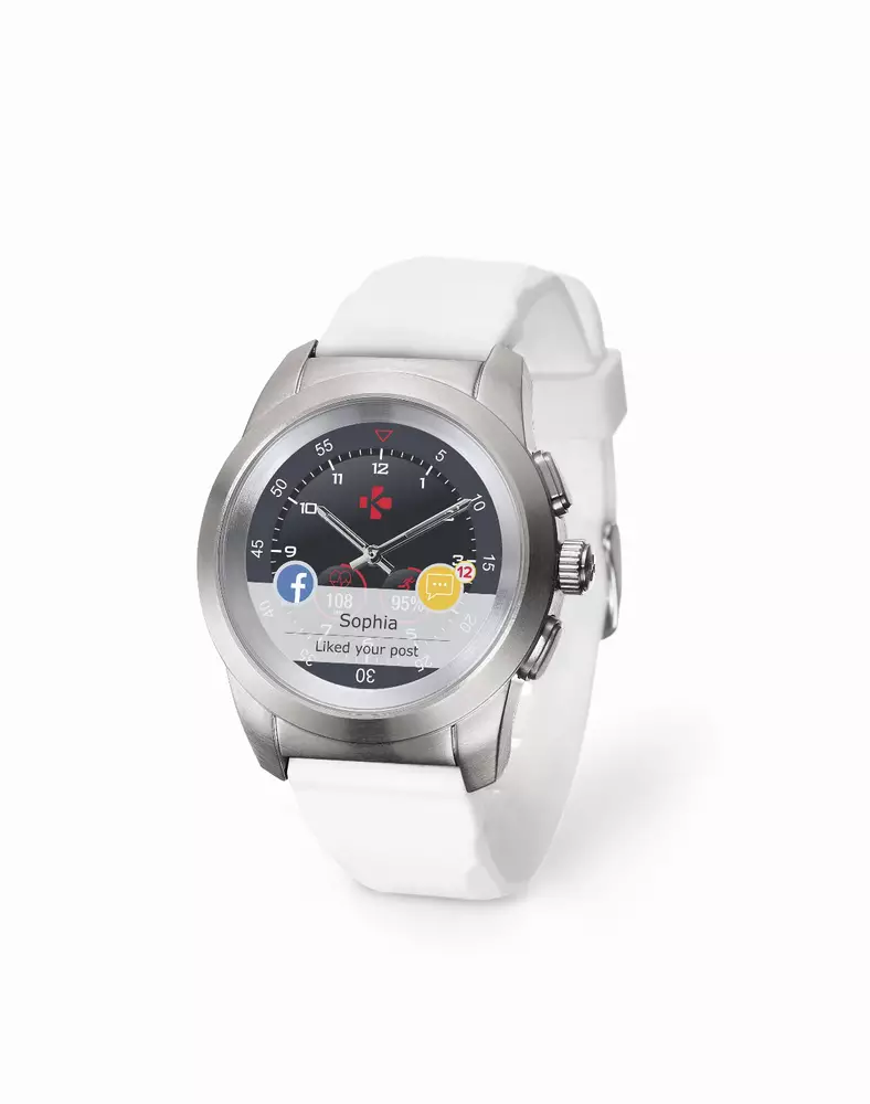 Хибриден смарт часовник MyKronoz ZeTime Regular Silver/White, силиконова бяла каишка
