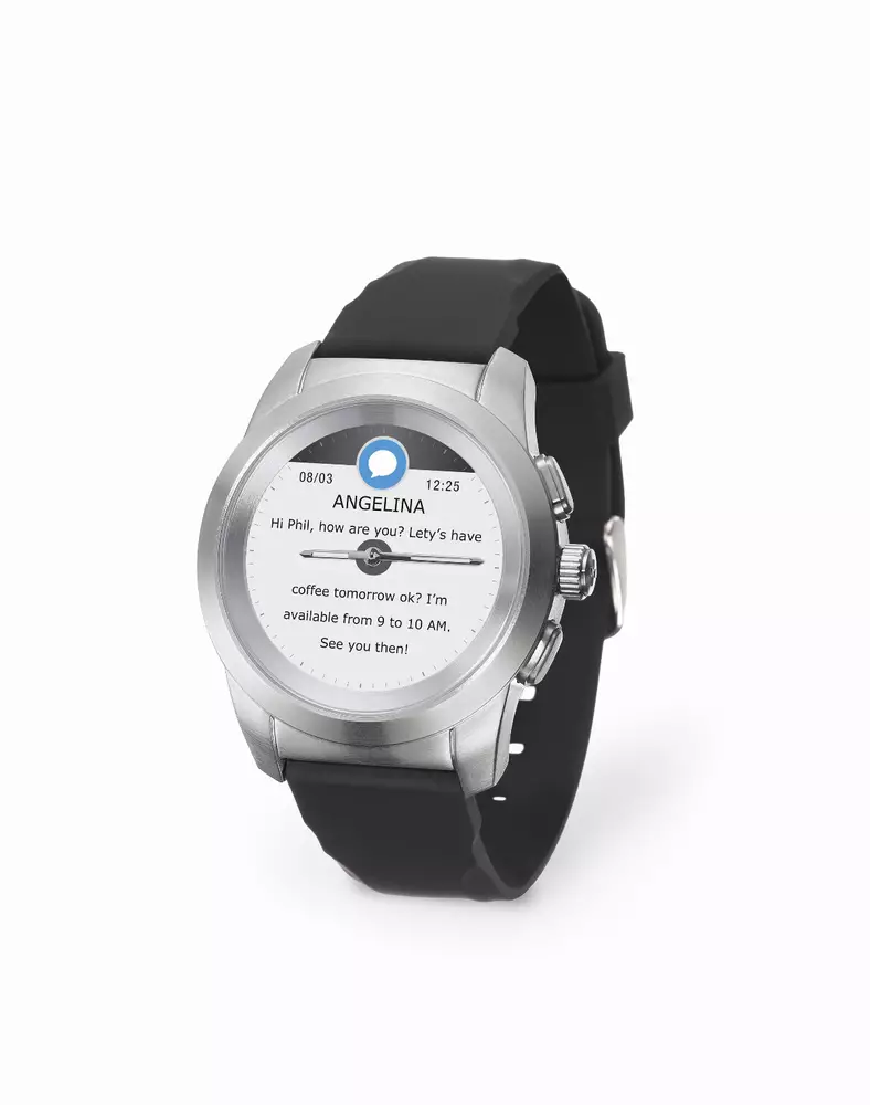 Хибриден смарт часовник MyKronoz ZeTime Petite Silver/Black, силиконова черна каишка