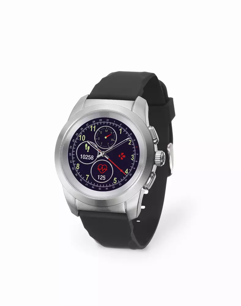 Хибриден смарт часовник MyKronoz ZeTime Petite Silver/Black, силиконова черна каишка
