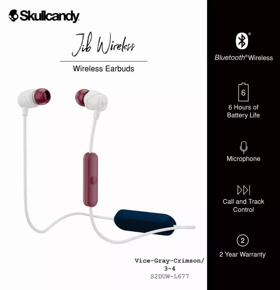 Блутут слушалки тапи Skullcandy Jib Wireless Бял/Червен