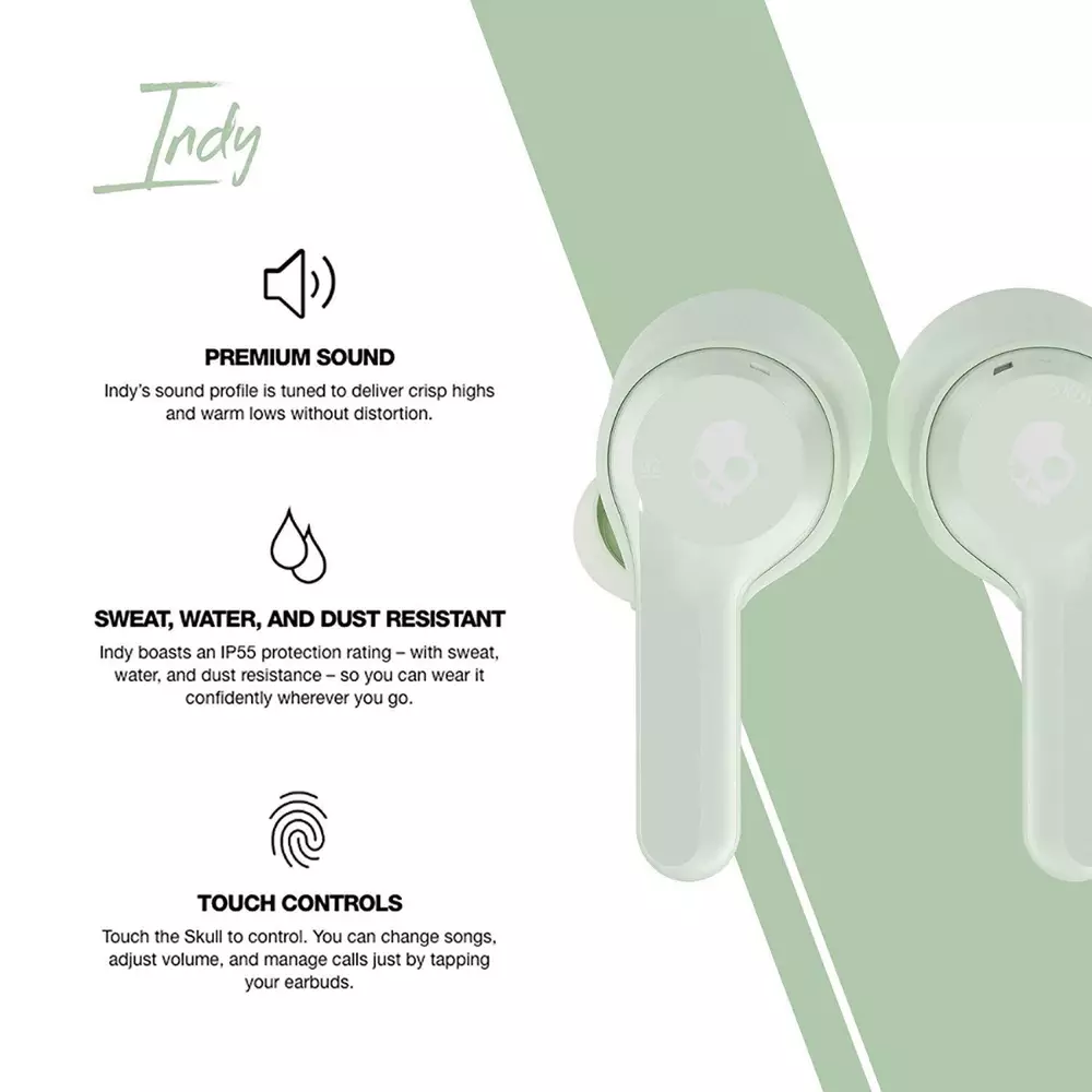 Блутут слушалки Skullcandy Indy True Wireless, Зелен