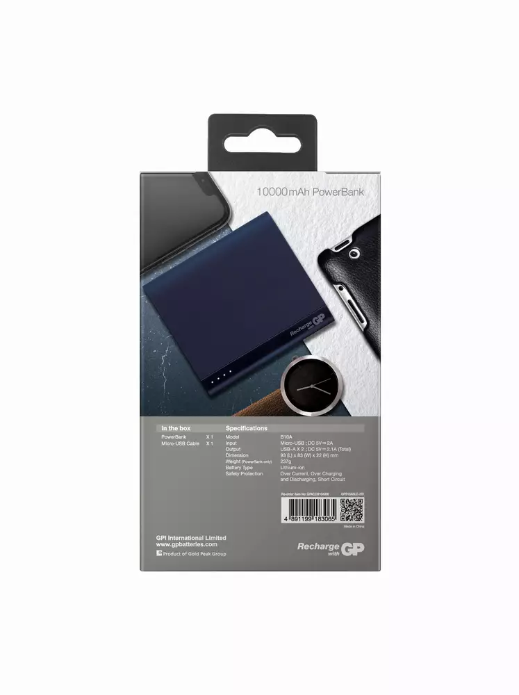 Външна батерия GP B10A, 10000 mAh, син