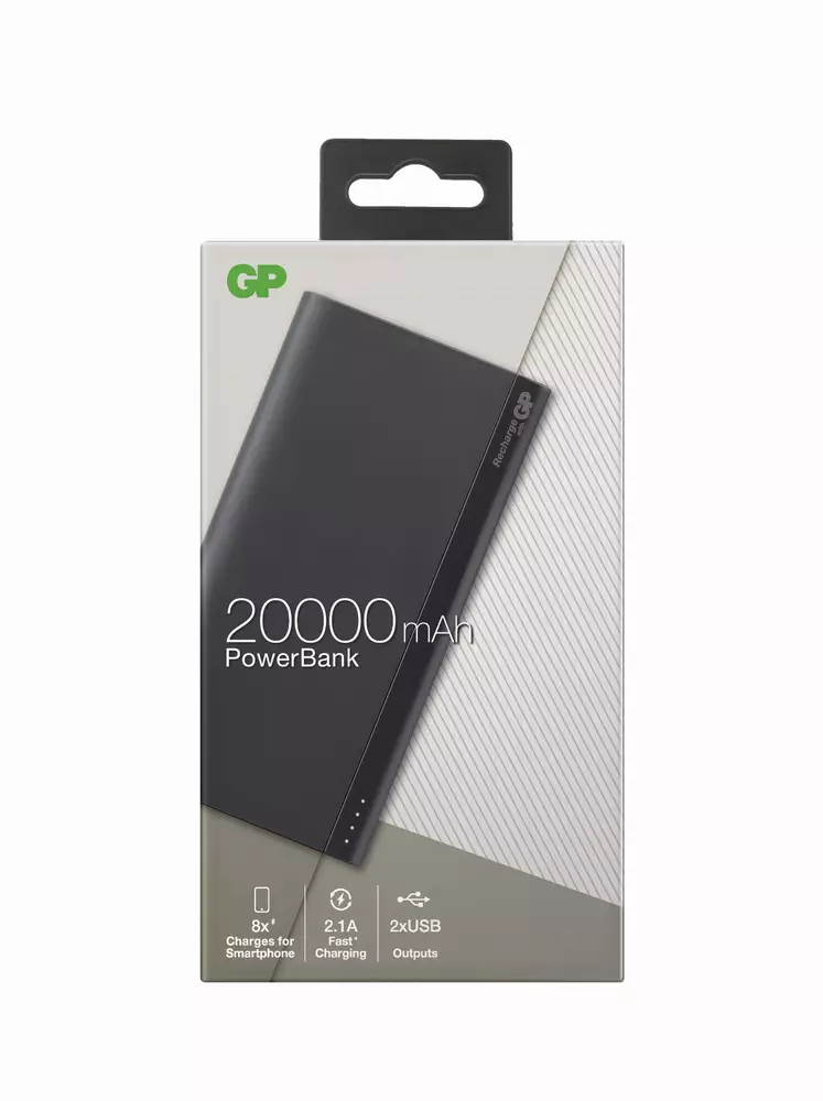 Външна батерия GP B20A, 20000 mAh, сива