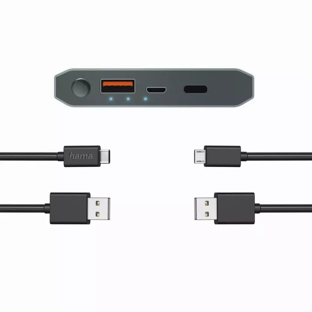 Външна батерия HAMA PA12, 12000 mAh, USB-C, Черен,Qualcomm ® Quick Charge™ 3.0