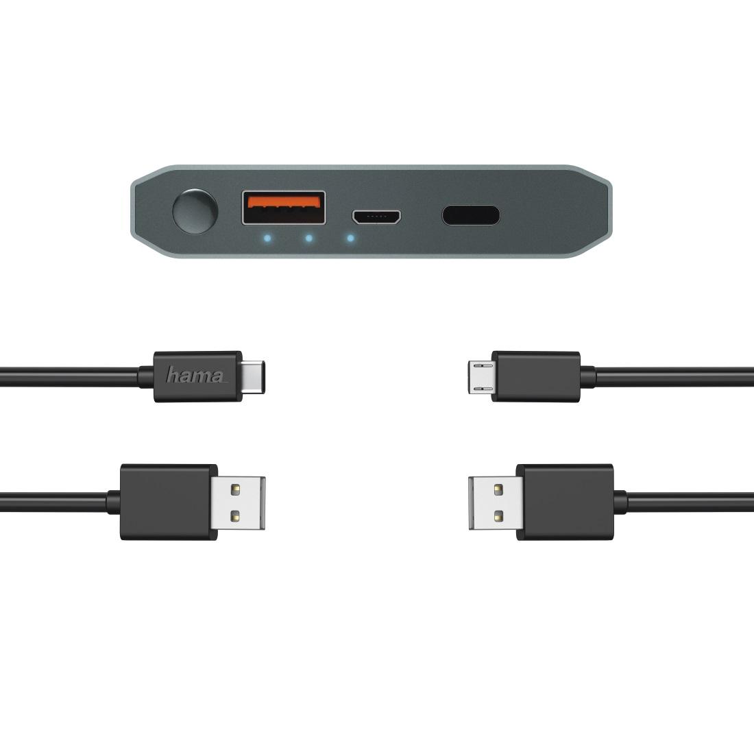 Външна батерия HAMA PA12, 12000 mAh, USB-C, Черен,Qualcomm ® Quick Charge™ 3.0 