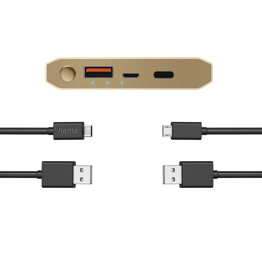 Външна батерия HAMA PA12, 12000 mAh, USB-C, Златист