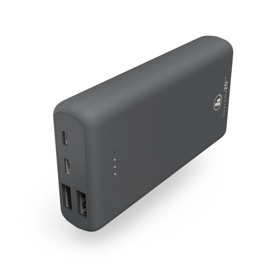 Външна батерия HAMA Supreme 20HD, 20000 mAh, LiPolym, USB-A/USB-C, Сив