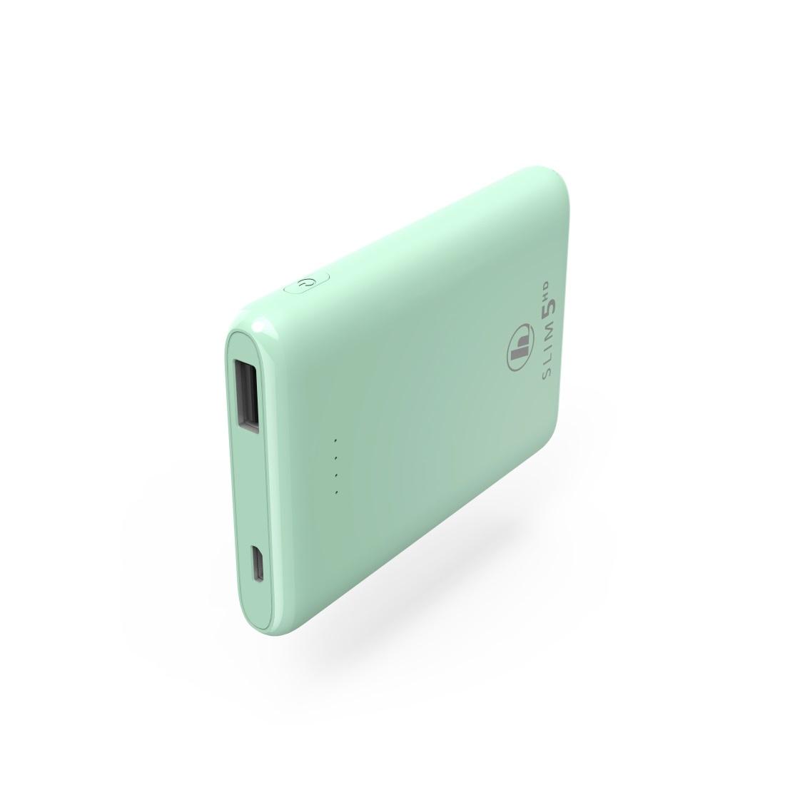 Външна батерия HAMA SLIM 5HD, 5000 mAh, LiPolym, USB-A, Зелен